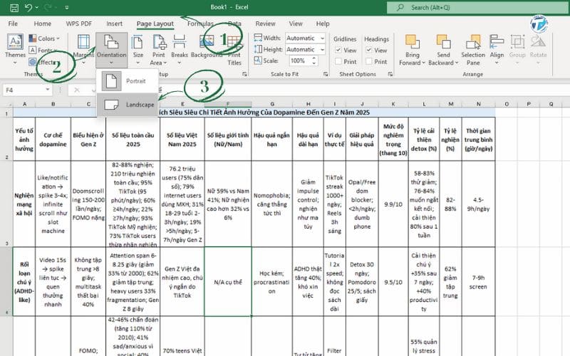 Hình ảnh in ngang vừa trang giấy A4 trong Excel bước 2 - Chuyển in ngang (Landscape)